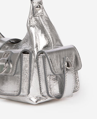 The Kooples WOMEN SILVER amelia small bag in silver crackle leather
