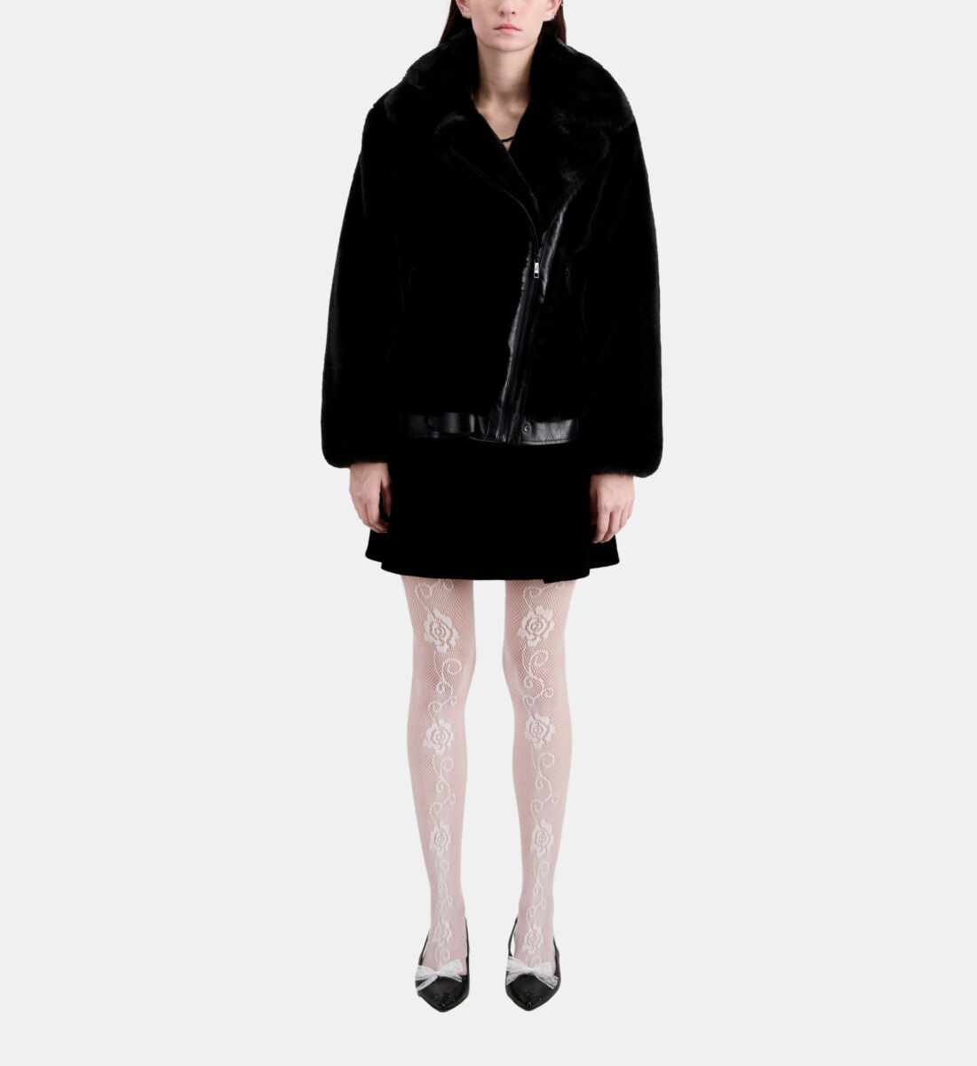 Black faux fur bomber jacket