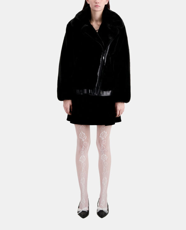 blouson aviateur noir imitation fourrure