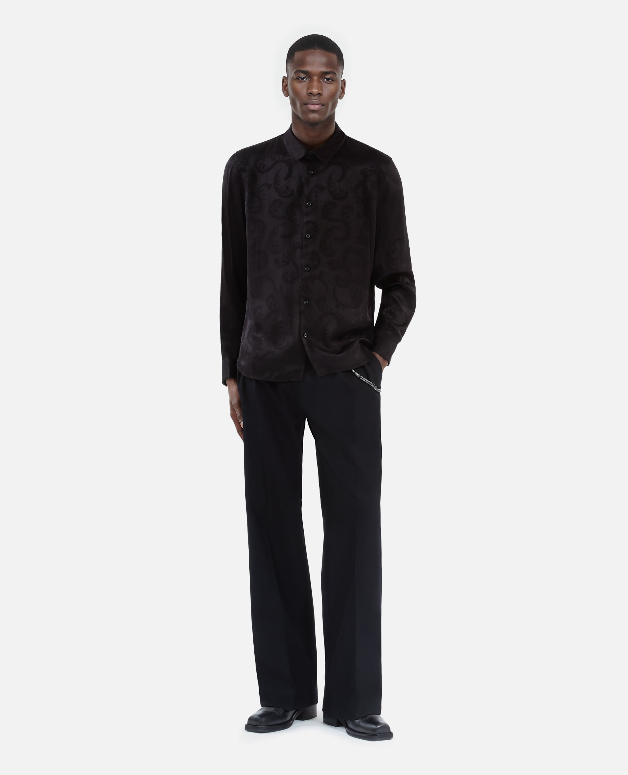 Black feather print jacquard shirt, BLACK, hi-res image number null
