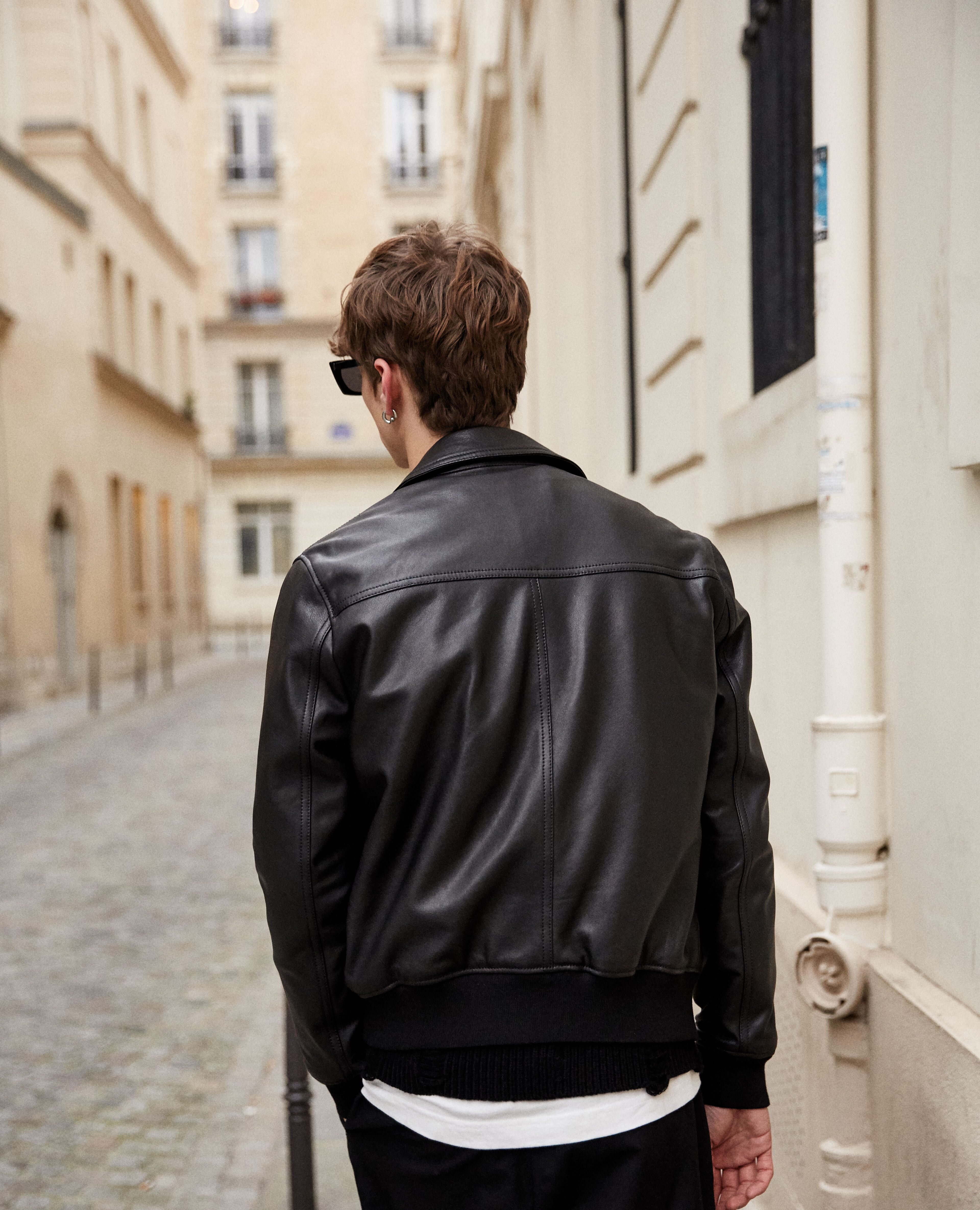 Black leather jacket with classic collar The Kooples