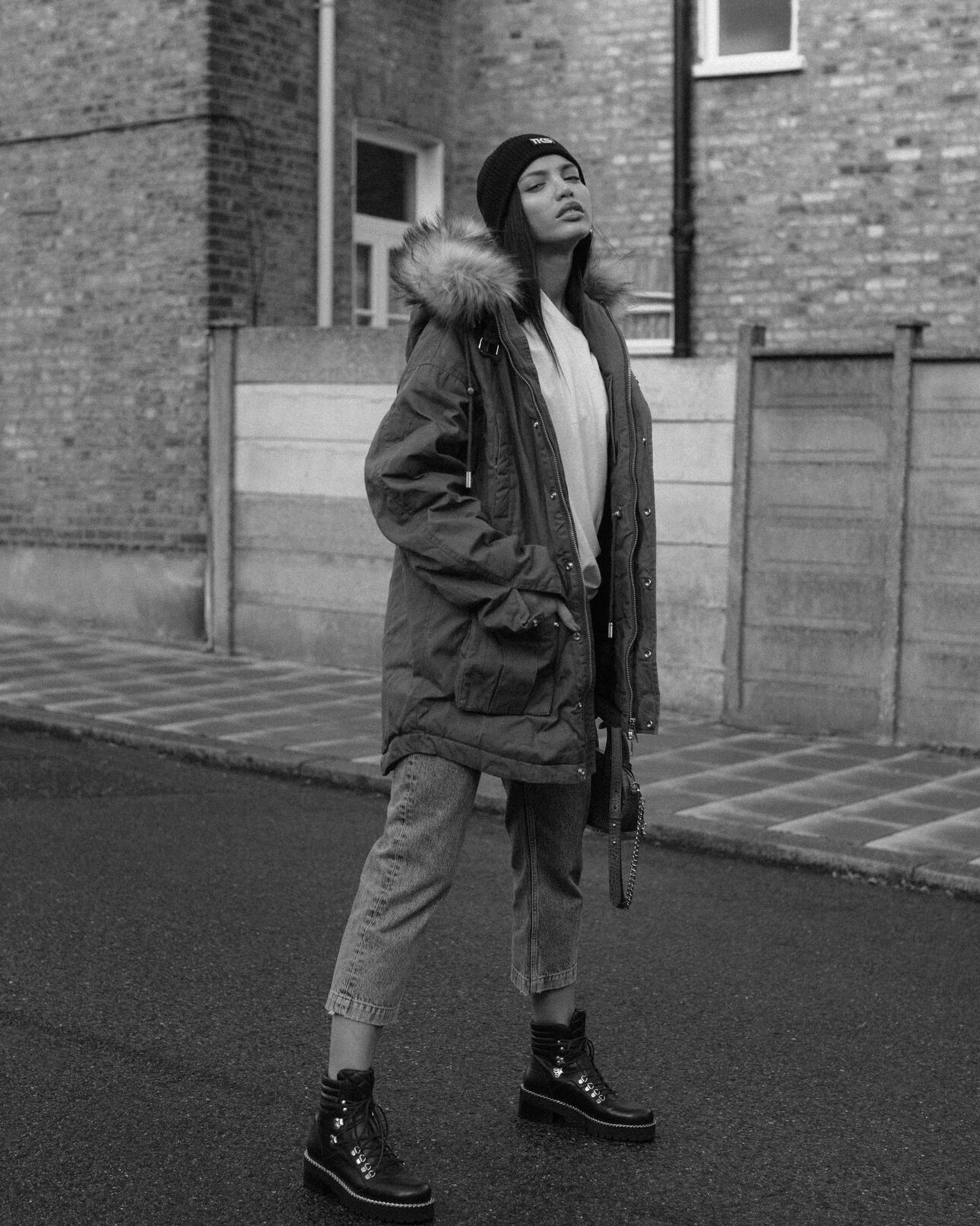 The Kooples FEMME KAKI parka coton kaki col à fourrure