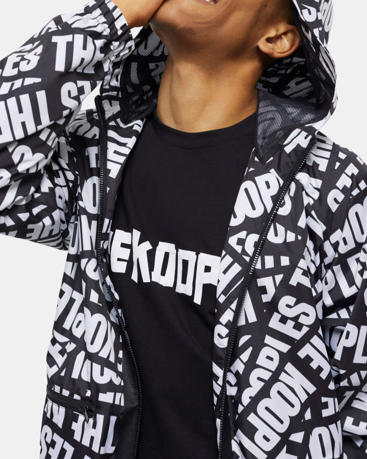 The Kooples MEN BLACK / WHITE windbreaker with tape logo