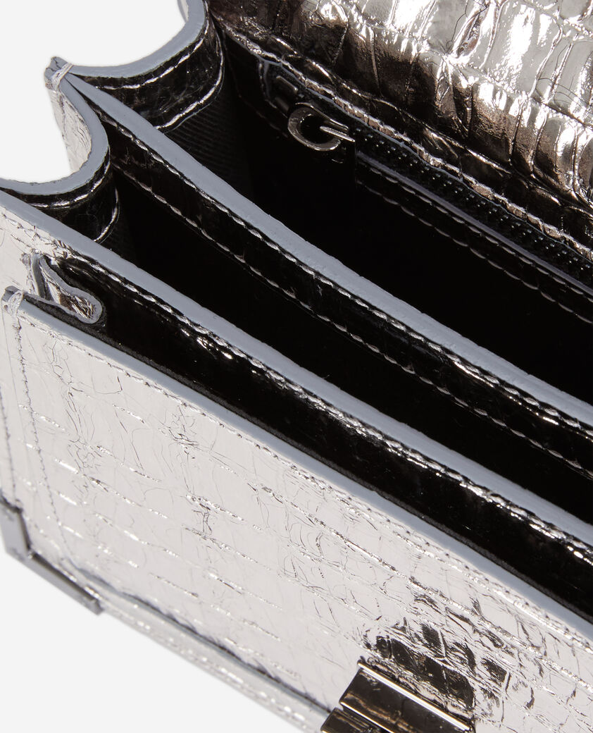 The Kooples WOMEN ANTIC SILVER emily small crocodile effect silver leather bag