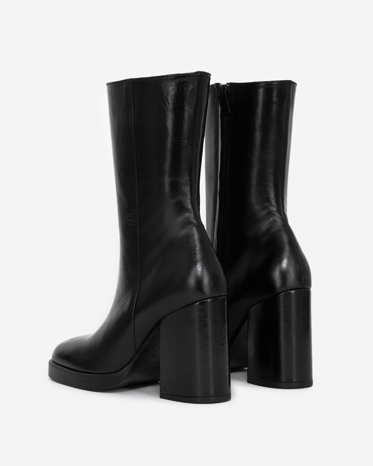 Schwarze Stiefeletten Glacé-Leder mit Absatz, BLACK, hi-res image number null