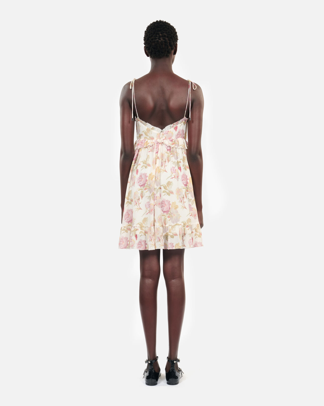The Kooples WOMEN BEIGE / RED short floral printed silk dress