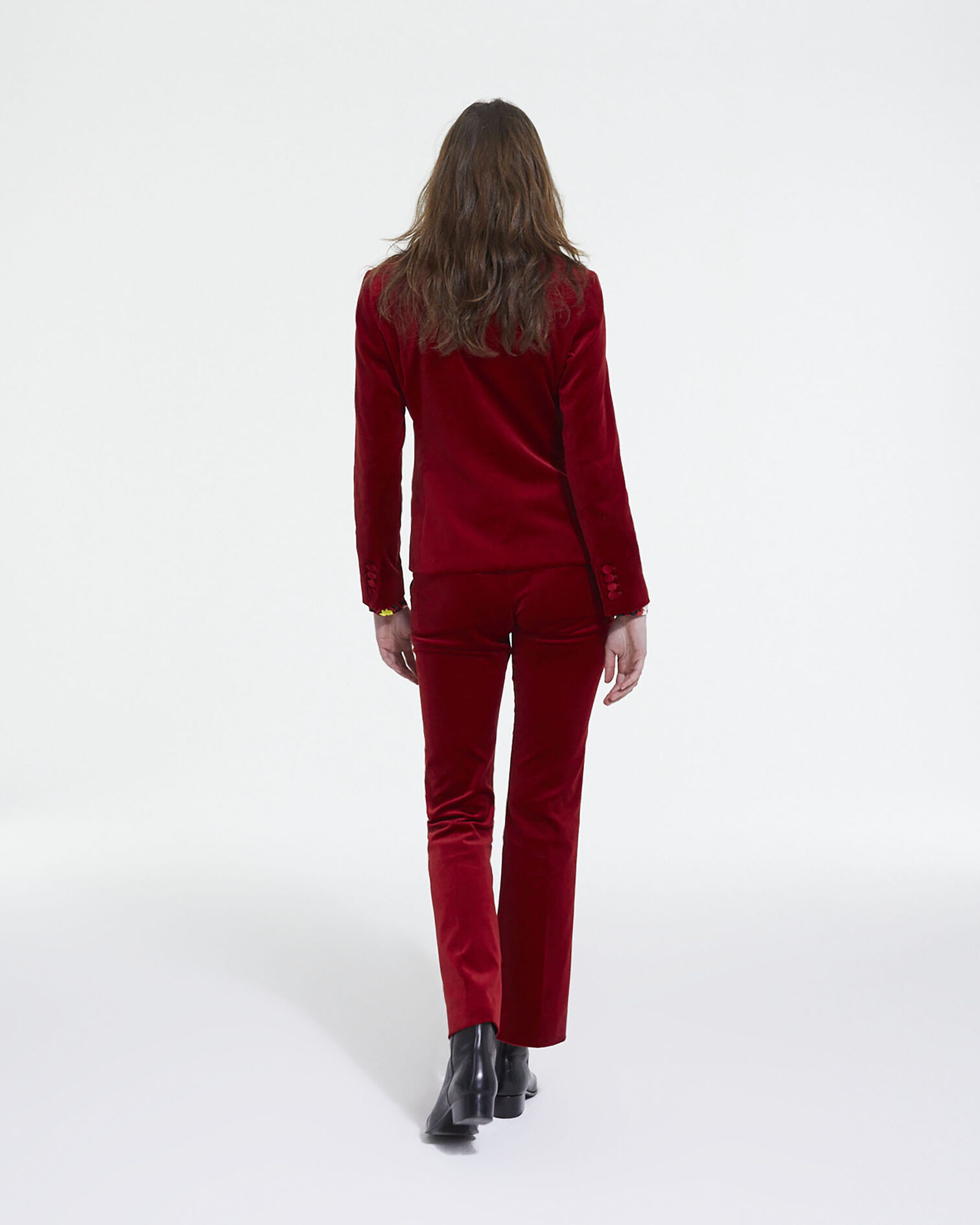 Red velvet flared suit pants, RED, hi-res image number null