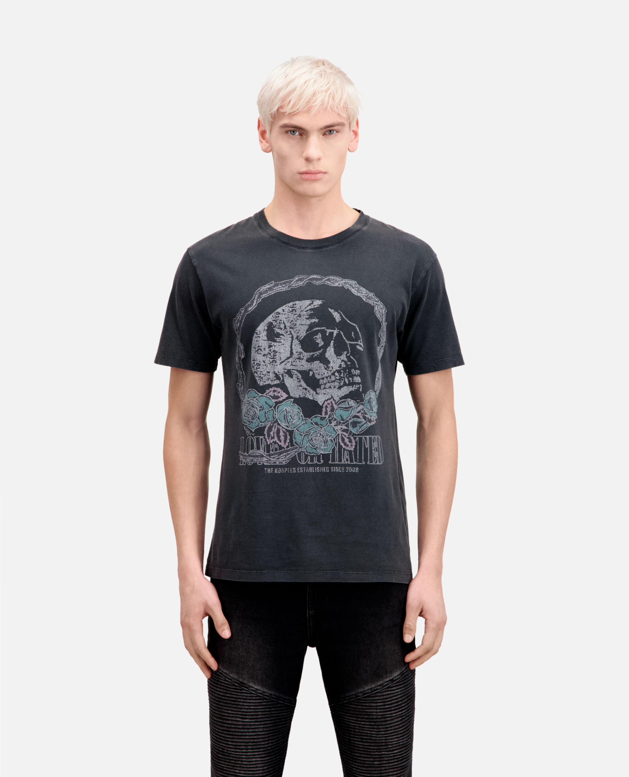 Camiseta negra serigrafía Vintage skull para hombre, BLACK WASHED, hi-res image number null