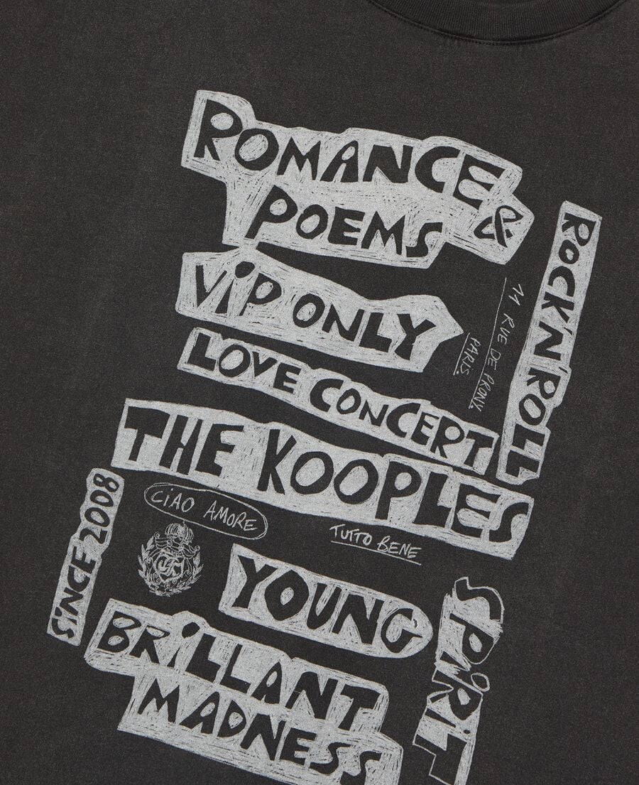 The Kooples HOMME BLACK WASHED t-shirt avec s&eacute;rigraphie romance poems noir