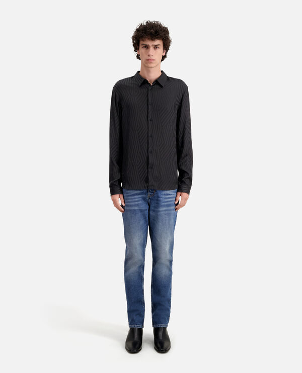 black geometric jacquard shirt