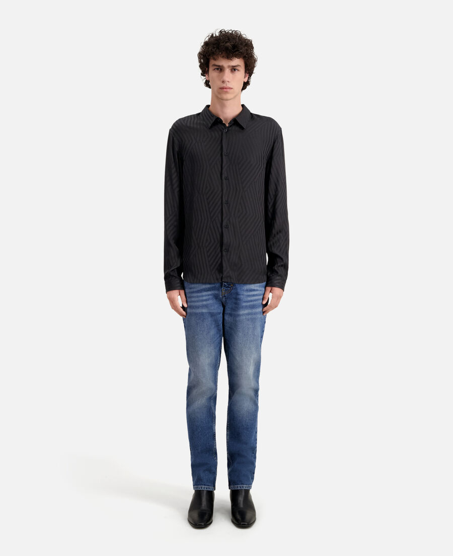 schwarzes jacquard-hemd mit geometrie-motiv