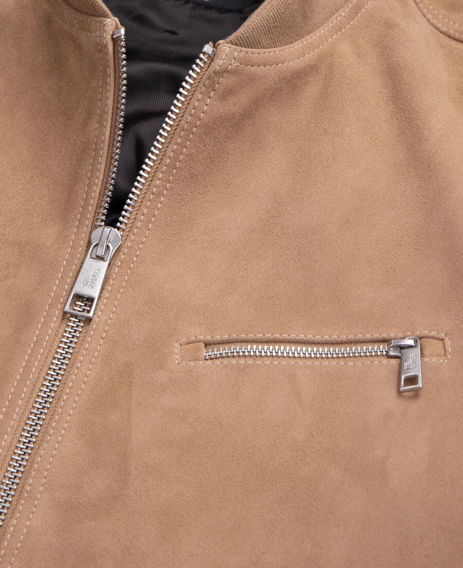 The Kooples HOMME BEIGE blouson avec zip en cuir suède beige
