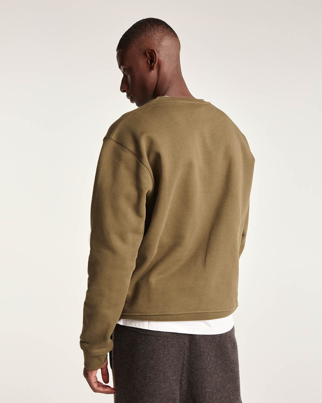 The Kooples MEN OLIVE NIGHT khaki crew neck cotton sweatshirt black logo