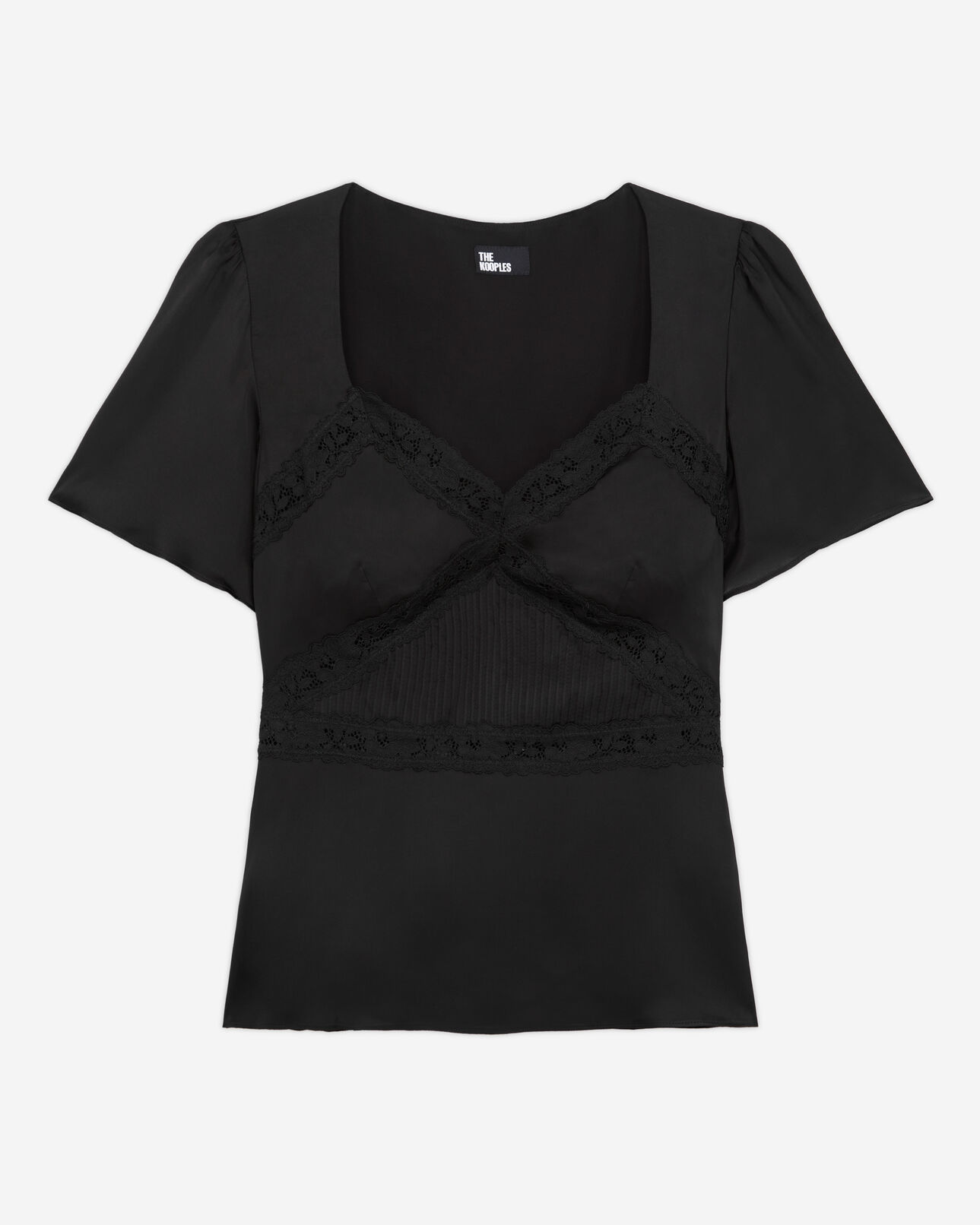 The Kooples FEMME BLACK top noir avec détails en dentelle