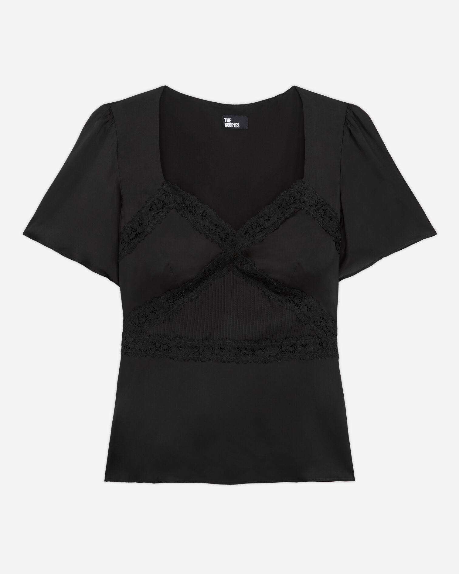 Top noir avec détails en dentelle, BLACK, hi-res image number null