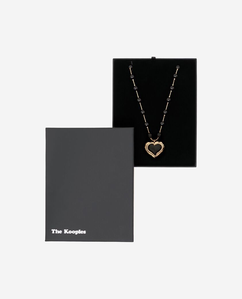 The Kooples WOMEN GOLD pearl necklace with black heart pendant
