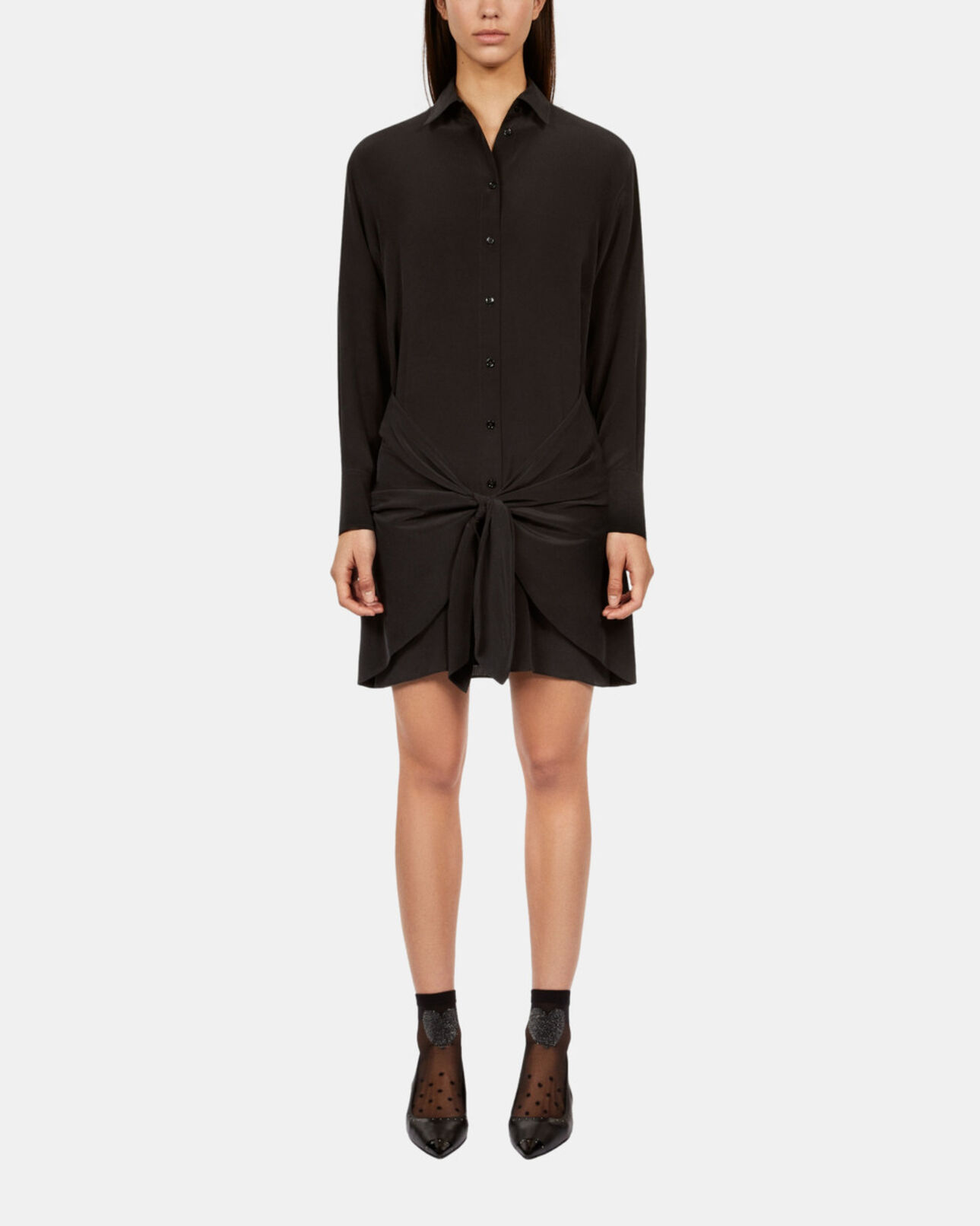 The Kooples WOMEN BLACK short black shirt dress with bow