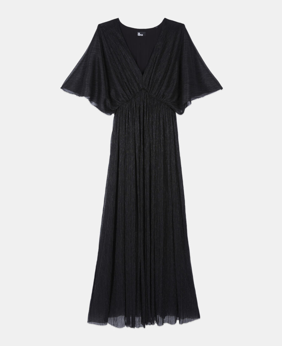 The Kooples FEMME BLACK robe longue en jersey m&eacute;tallis&eacute; noir