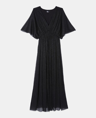 The Kooples FEMME BLACK robe longue en jersey m&eacute;tallis&eacute; noir