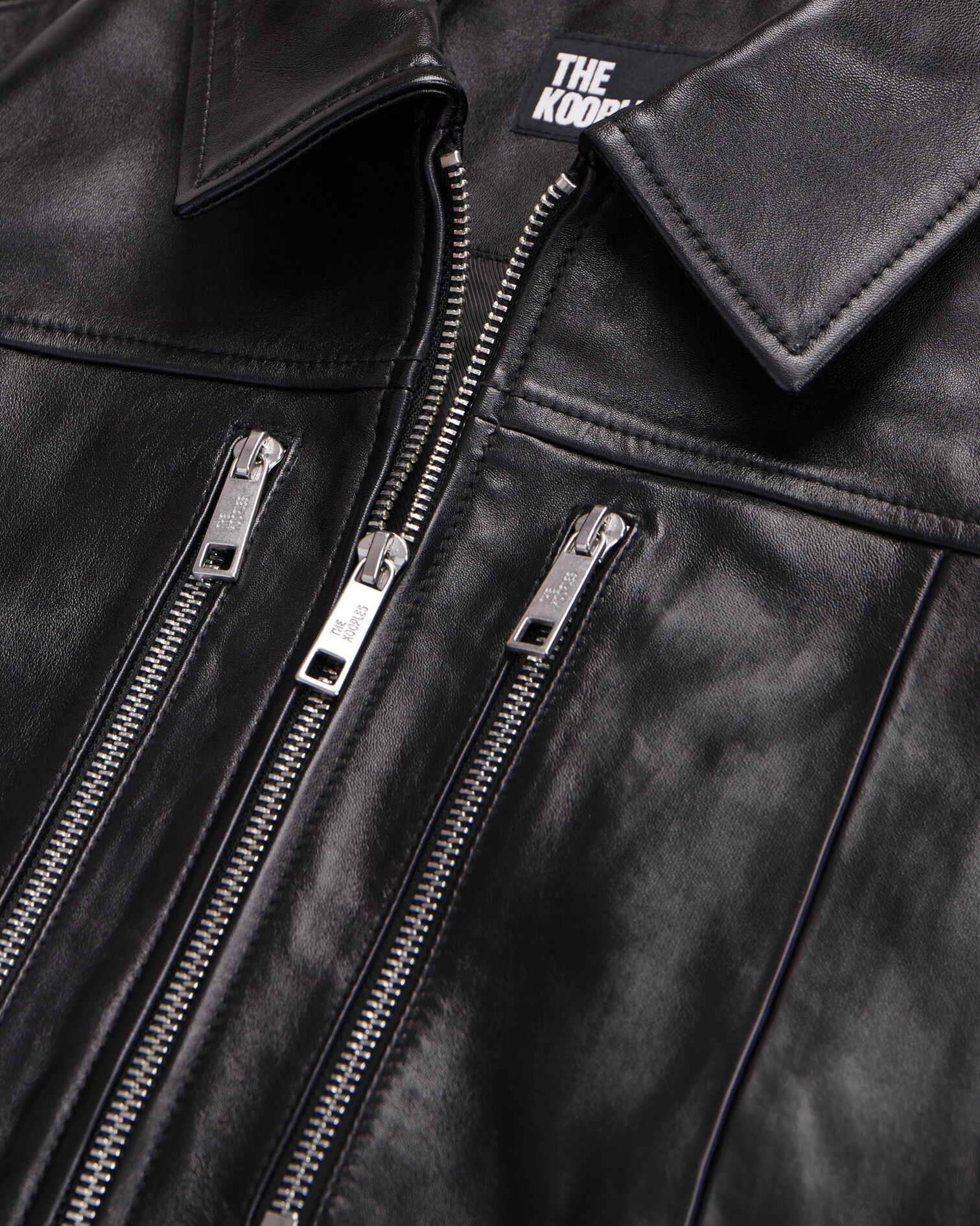 Black leather biker jacket with zipper, BLACK, hi-res image number null