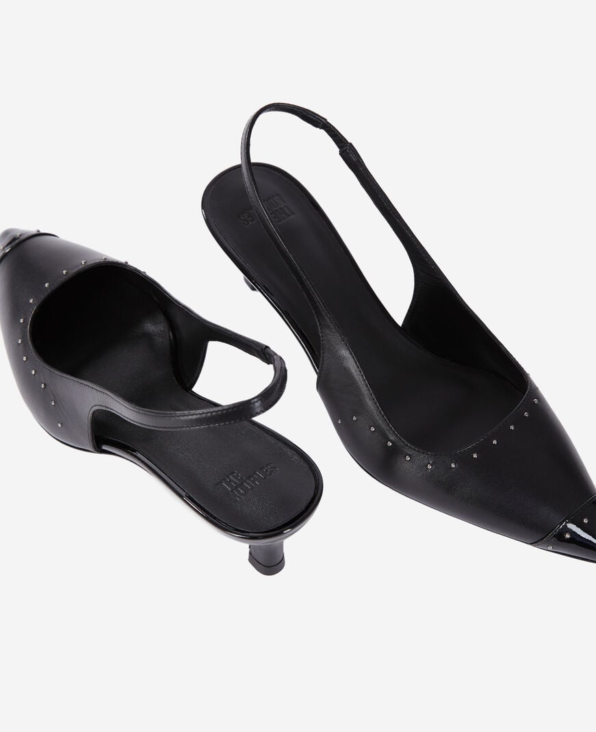 The Kooples F BLACK slingback pumps in black leather with studs