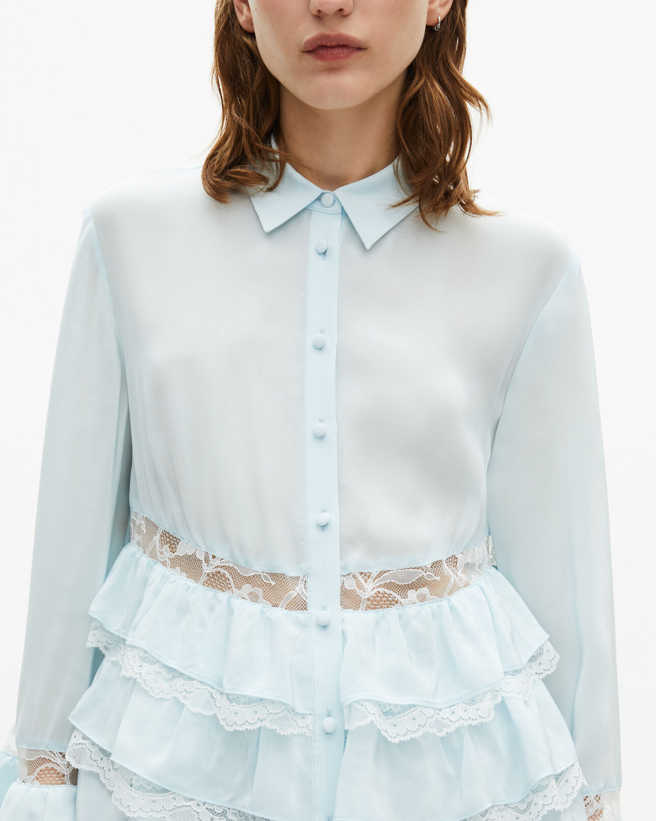 The Kooples WOMEN BABY BLUE light blue shirt with lace details