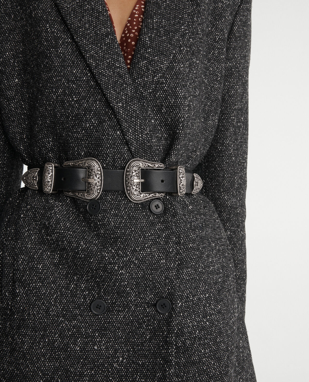 Leather belt in black with double buckle The Kooples
