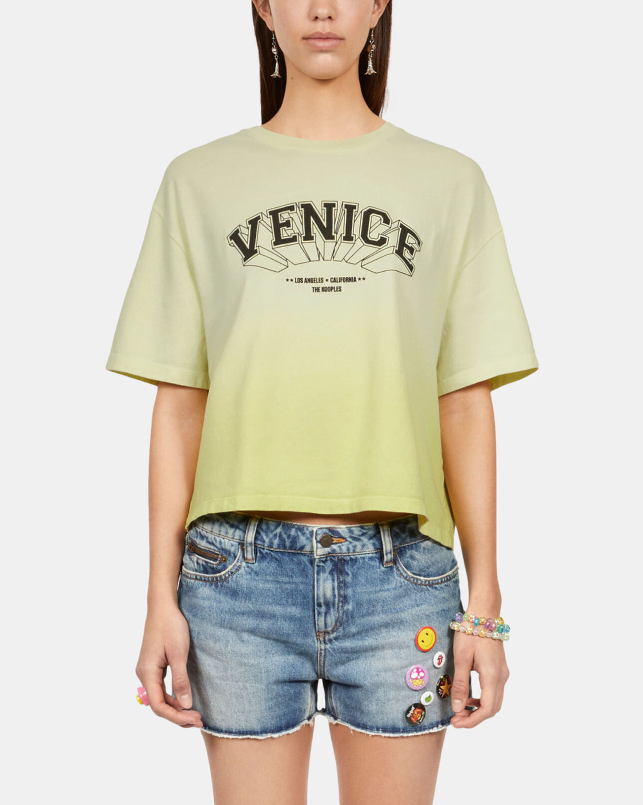 The Kooples WOMEN BRIGHT YELLOW gradient yellow t-shirt with venice serigraphy
