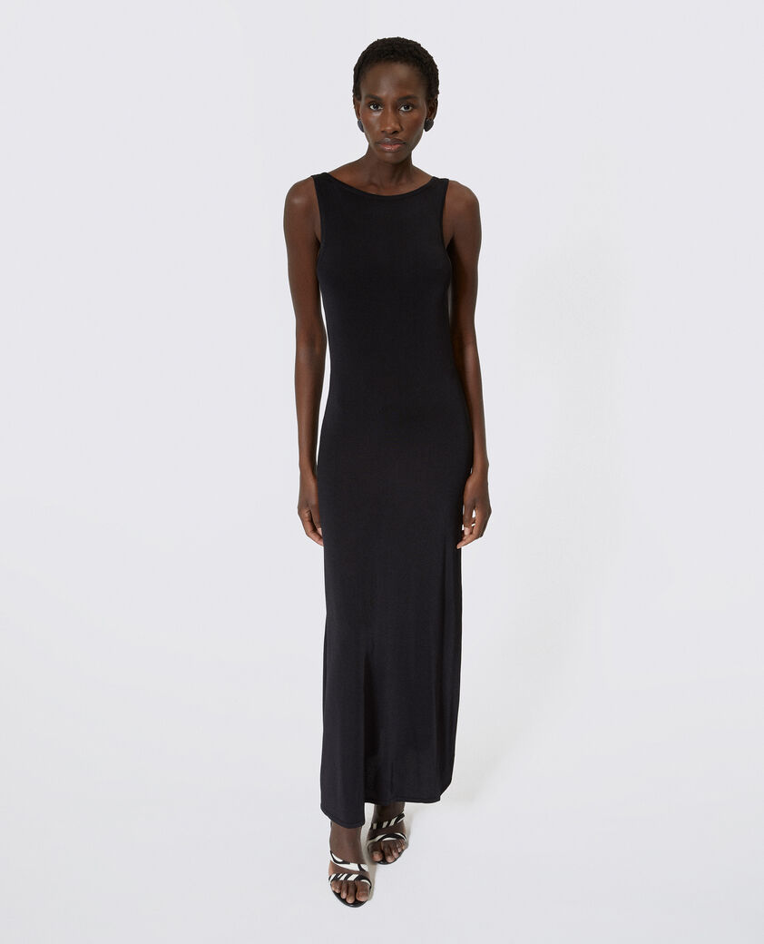 The Kooples FEMME BLACK robe longue en maille avec cha&icirc;nes dos noire