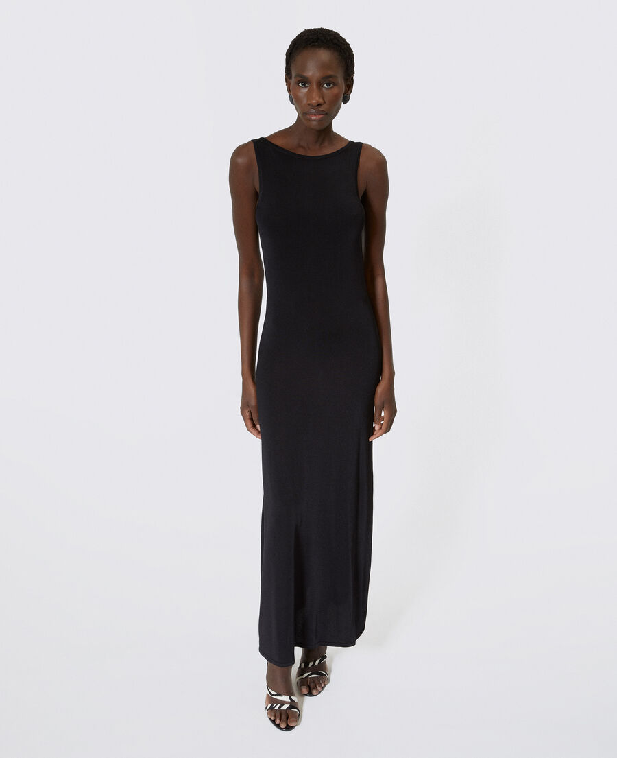 The Kooples FEMME BLACK robe longue en maille avec cha&icirc;nes dos noire