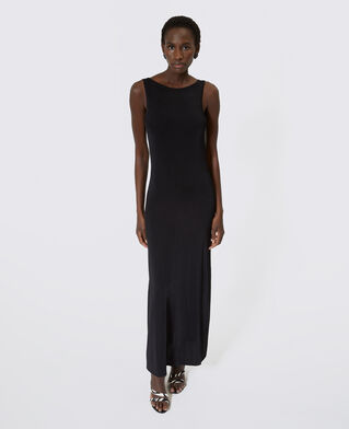 The Kooples FEMME BLACK robe longue en maille avec cha&icirc;nes dos noire