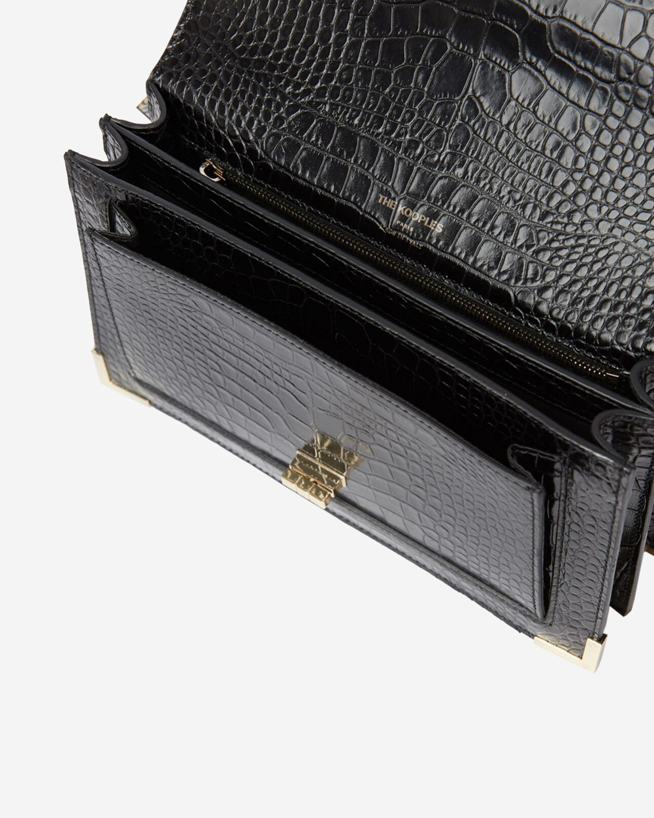 The Kooples FEMME BLACK / GOLD sac emily medium en cuir embossé noir