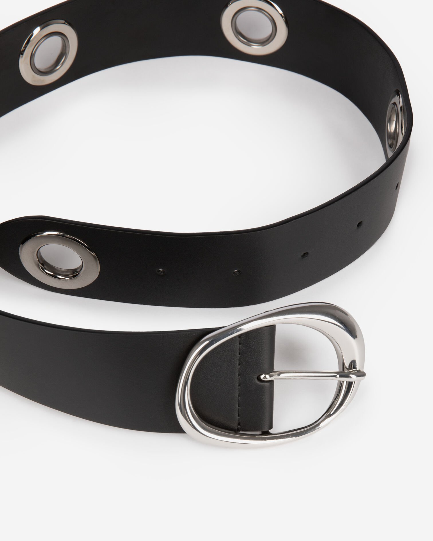 Wide belt with eyelets in black leather, BLACK, hi-res image number null