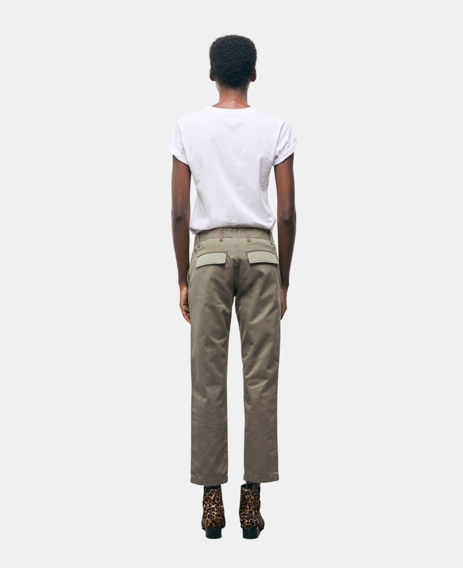 The Kooples FEMME OLIVE NIGHT pantalon droit patchwork kaki