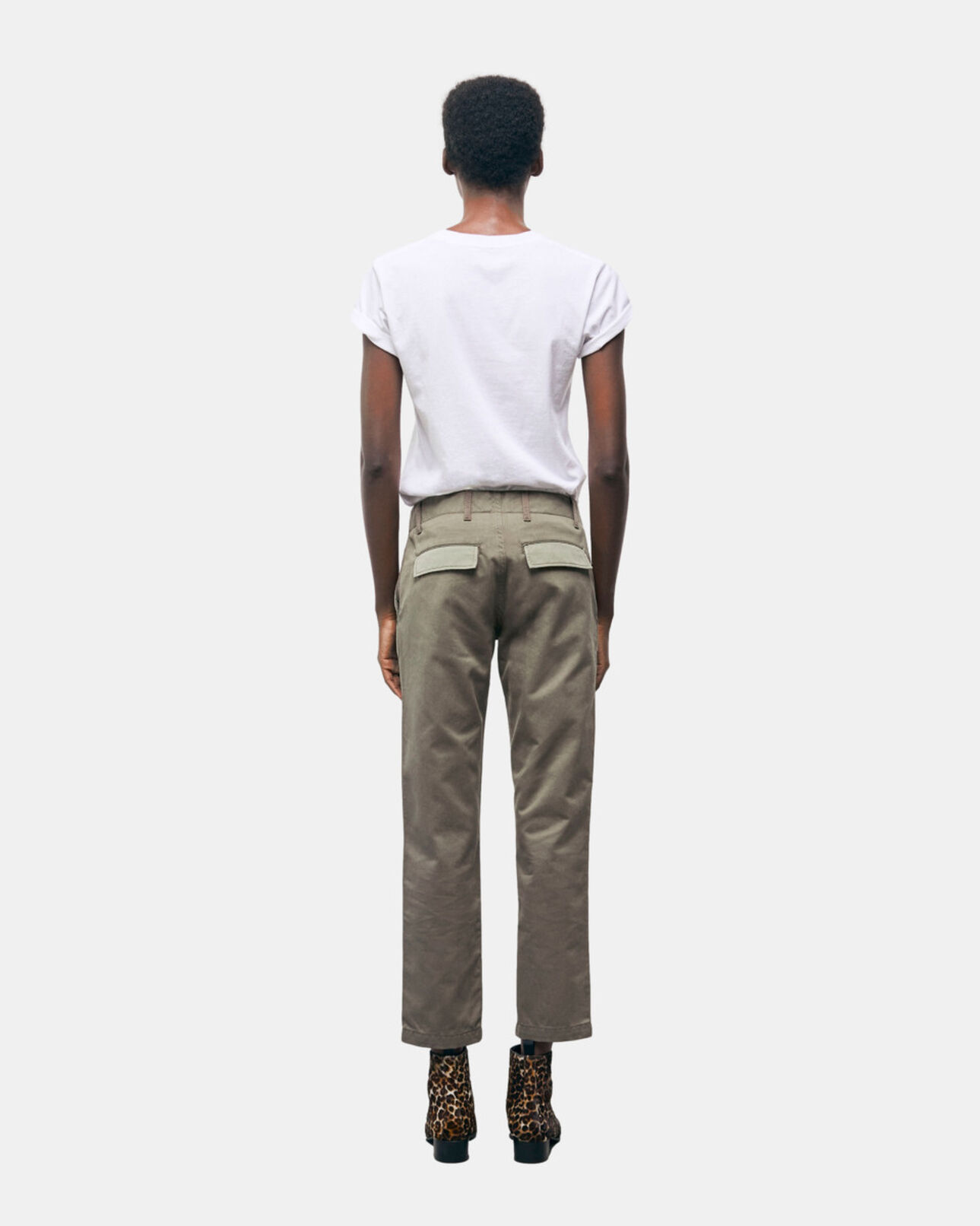 The Kooples FEMME OLIVE NIGHT pantalon droit patchwork kaki