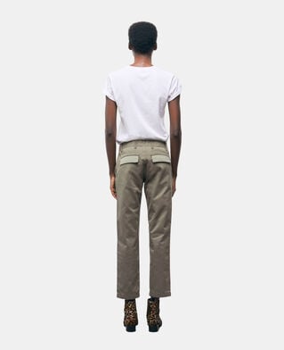 The Kooples FEMME OLIVE NIGHT pantalon droit patchwork kaki
