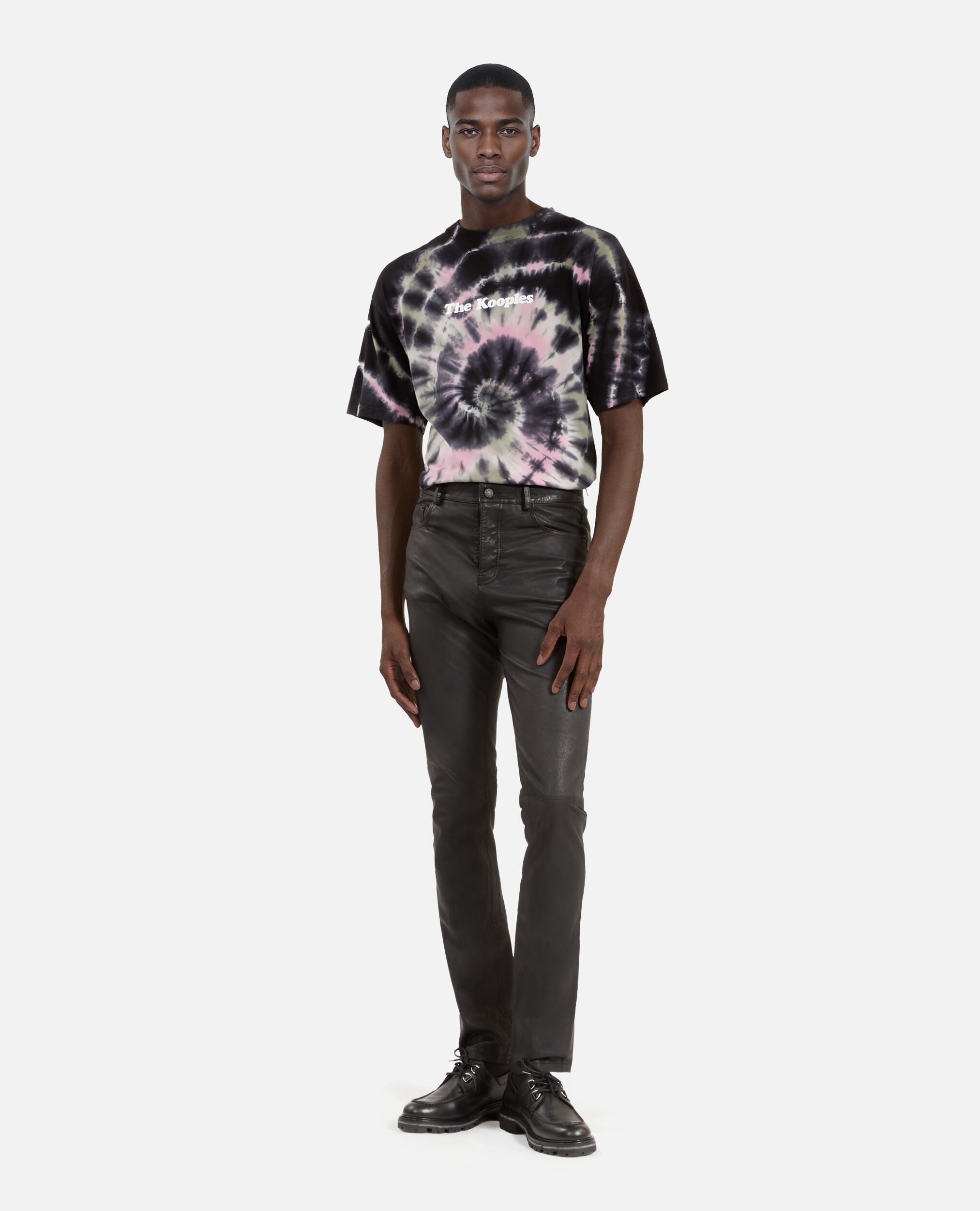Black leather slim-fit pants, BLACK, hi-res image number null