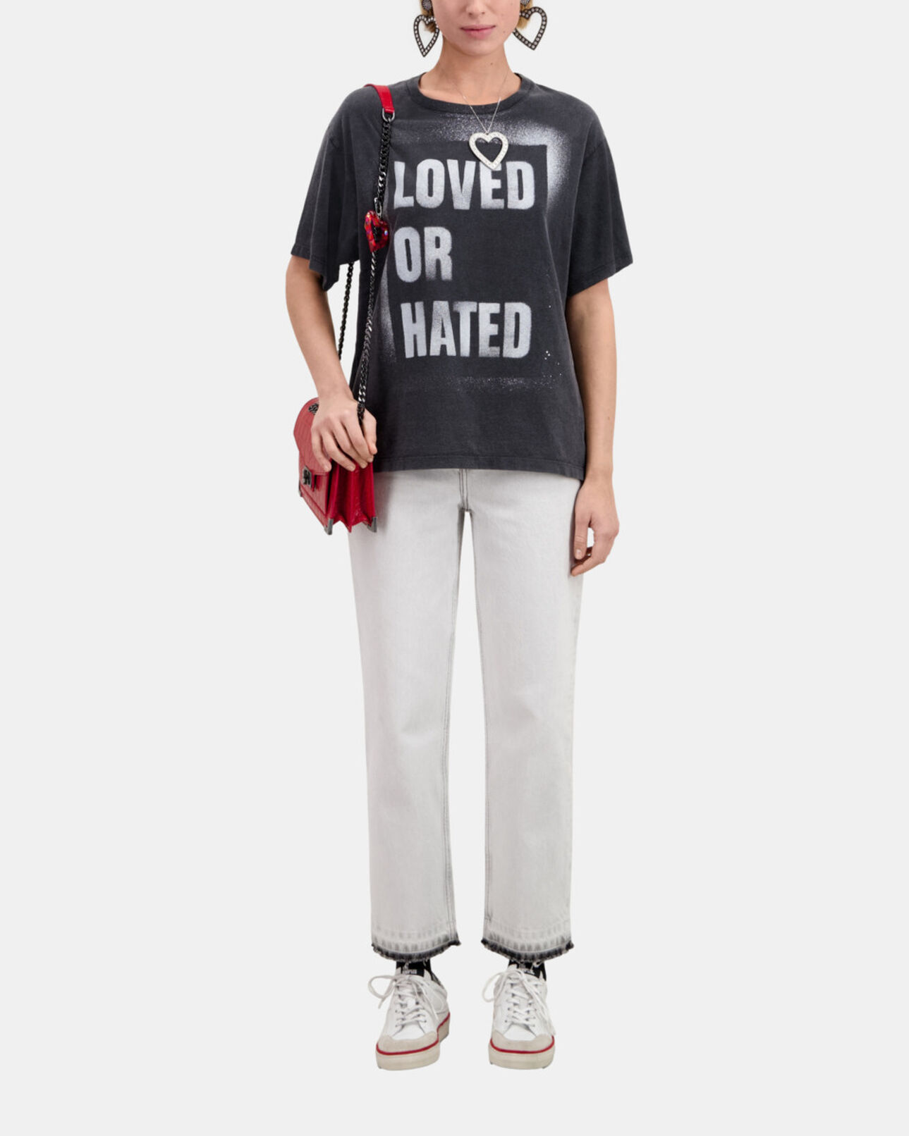 The Kooples F BLACK WASHED women's black t-shirt with loved or hated serigraphy