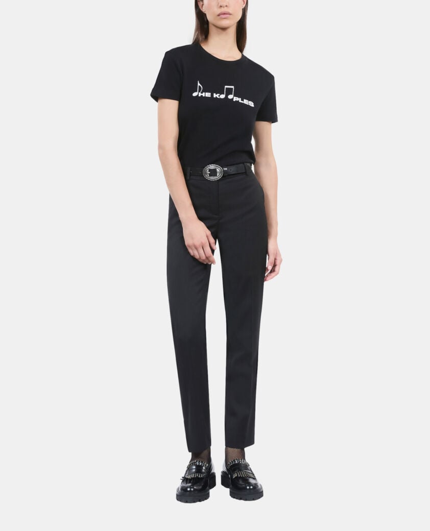 The Kooples WOMEN BLACK WASHED black t-shirt with serigraphy
