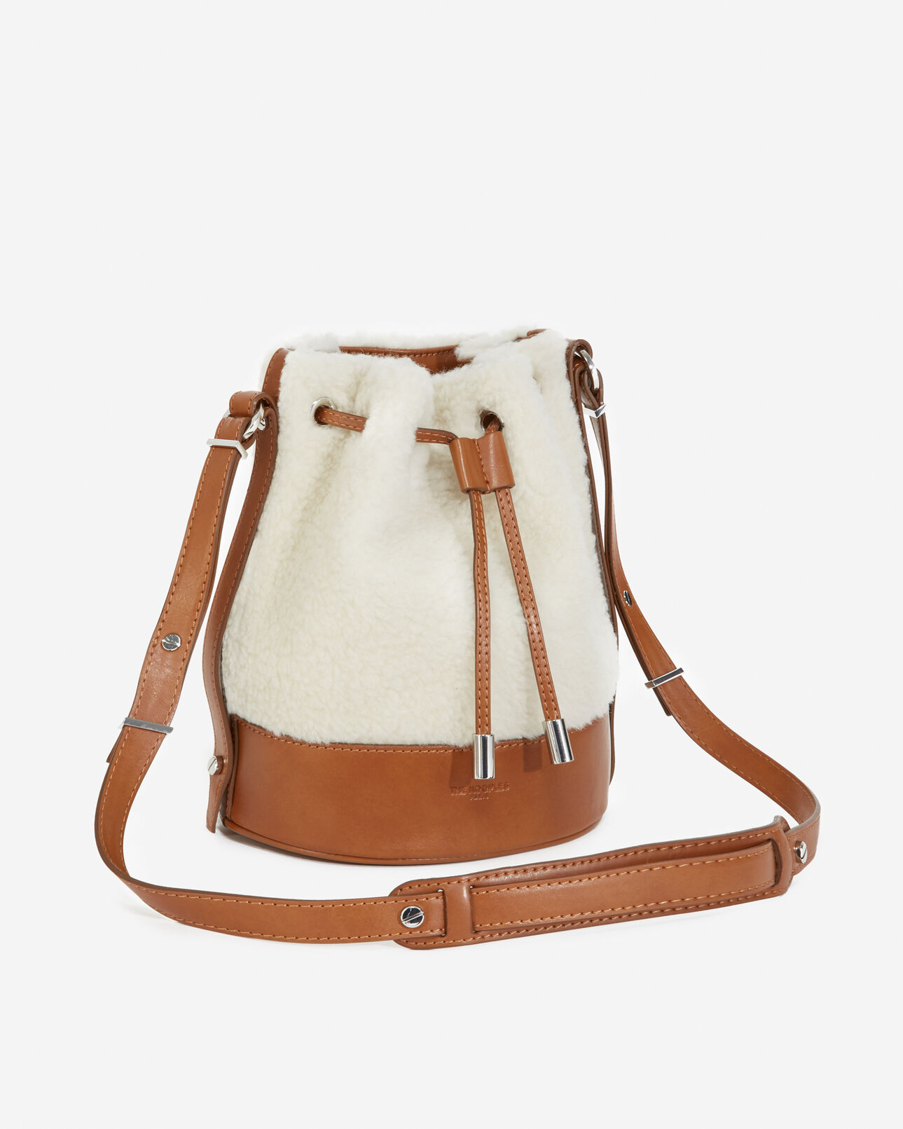 The Kooples WOMEN ECRU / CAMEL medium tina bag in ecru and camel dual fabric