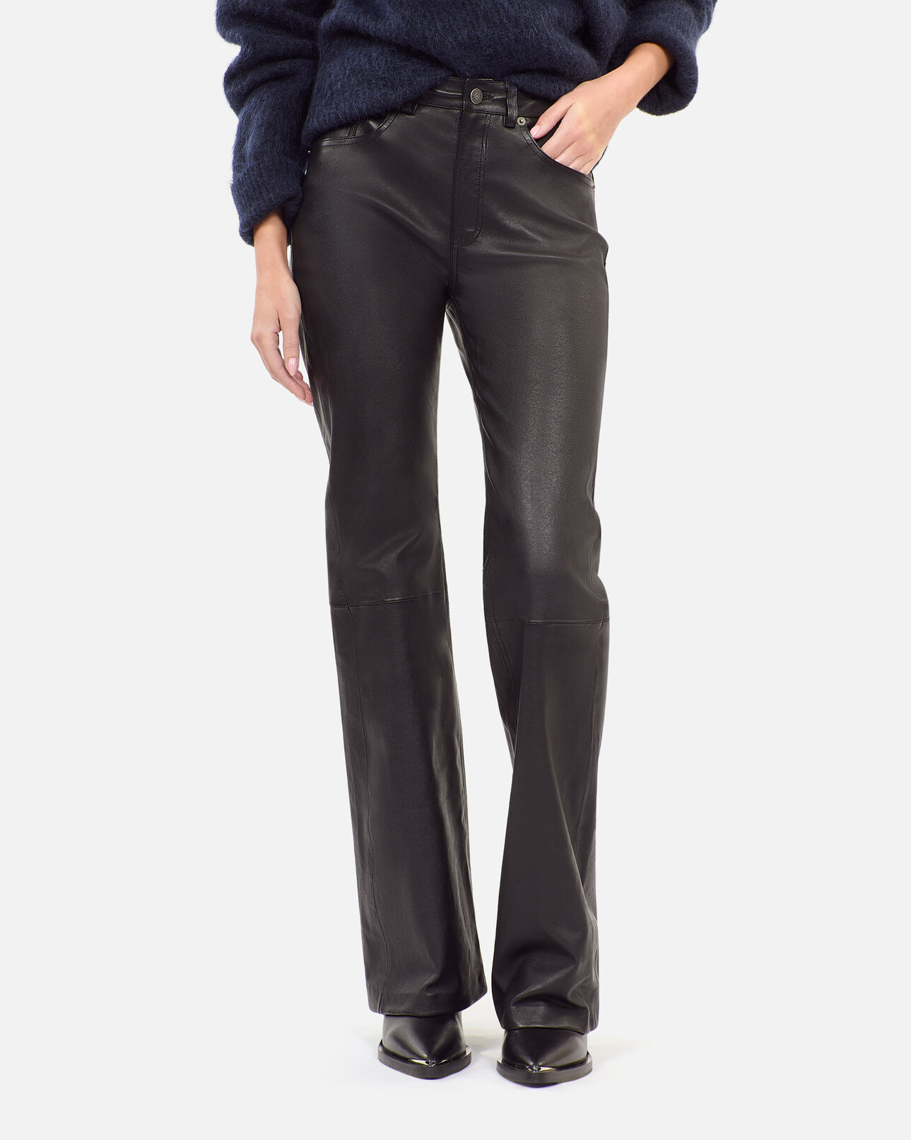 The Kooples WOMEN BLACK black leather flare trousers