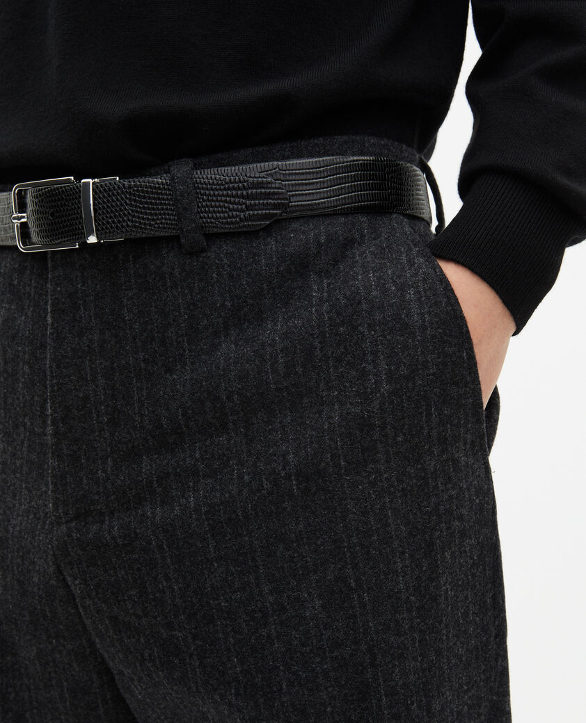 The Kooples MEN PEARL GREY dark grey pinstripe straight-leg suit pants