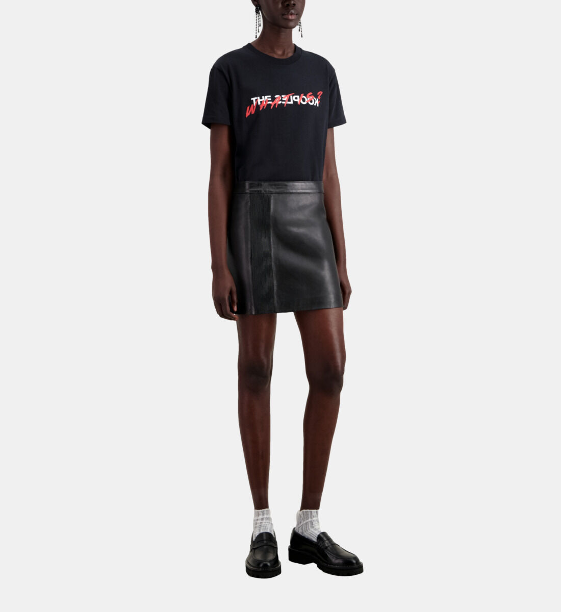 Black leather skirt sales zip