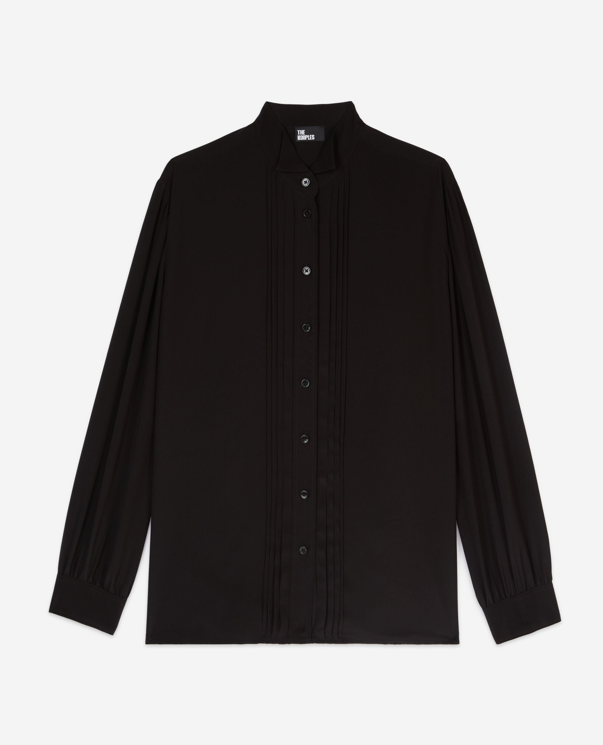 Chemise en soie avec plissage noire, BLACK, hi-res image number null