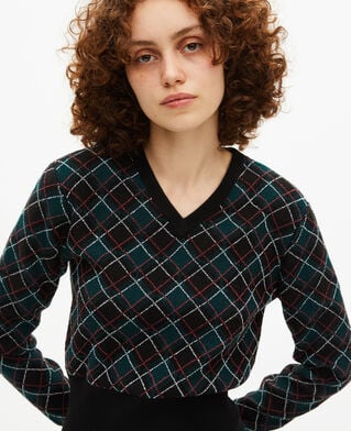 The Kooples F BLACK DARK GREEN black plaid sweater