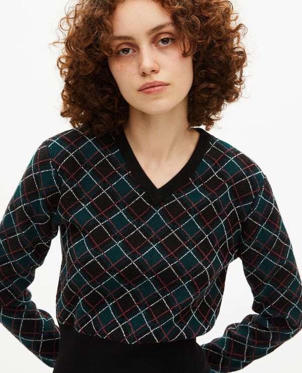 The Kooples FEMME BLACK DARK GREEN pull à carreaux noir