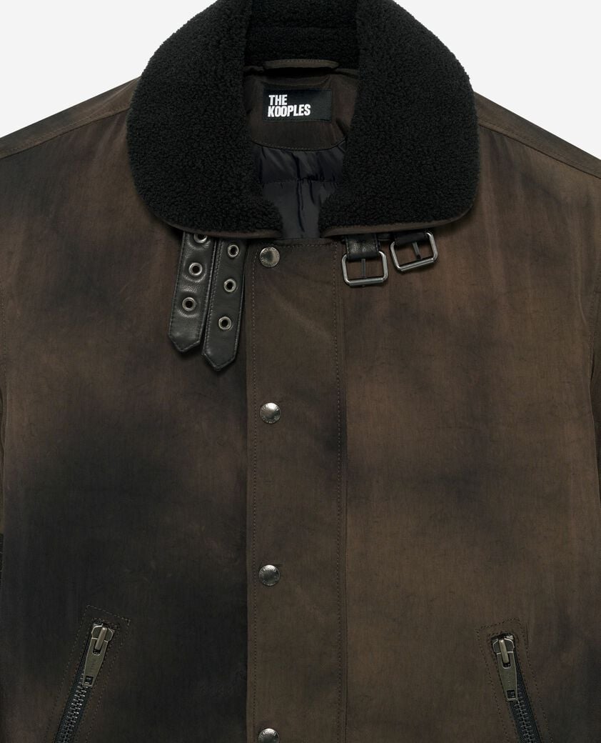 The Kooples H BLACK washed brown sherpa collar down jacket