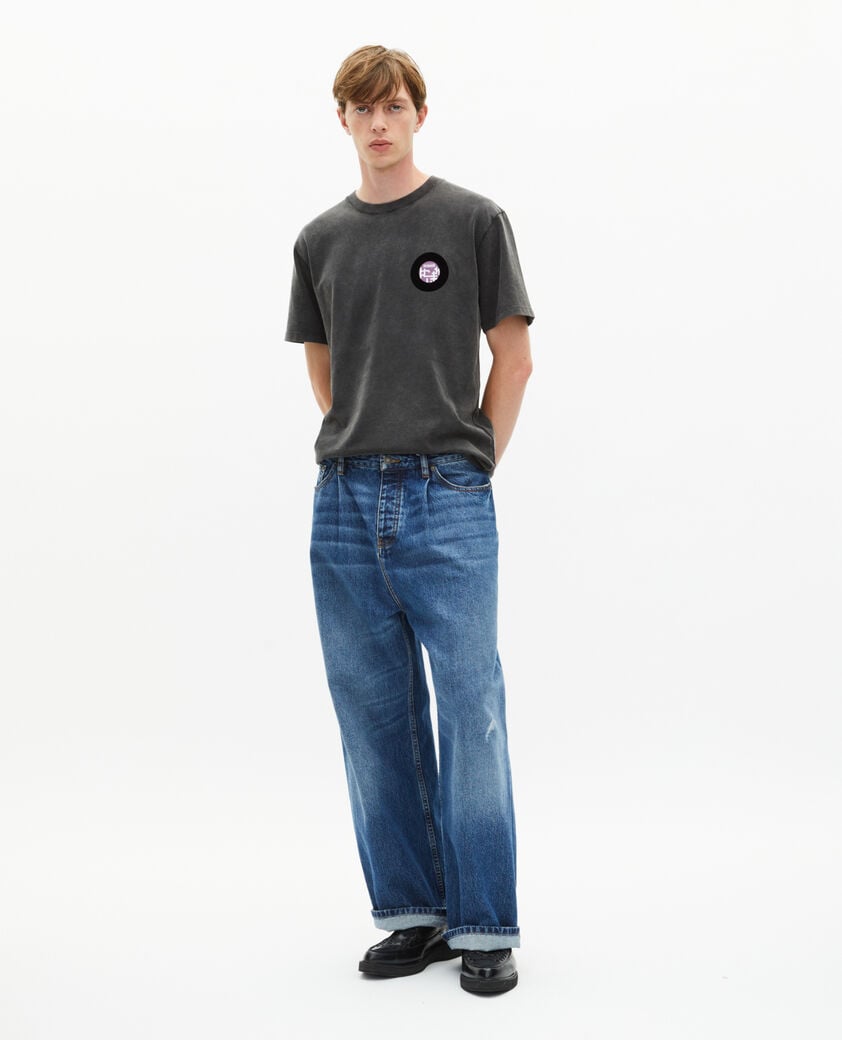 The Kooples MEN BLACK WASHED t-shirt with black vinyl flocking