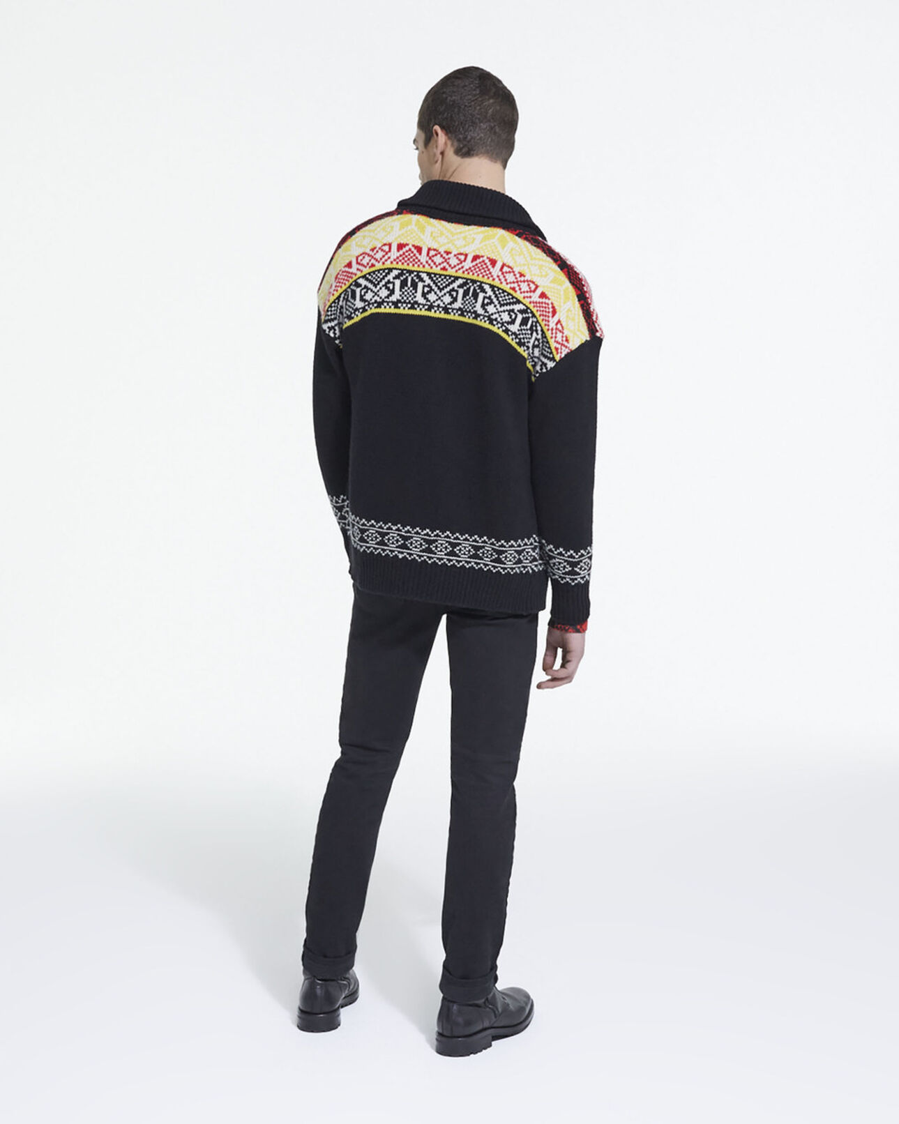 The Kooples HERREN BLACK / RED / YELLOW cardigan aus wolle mit motiv