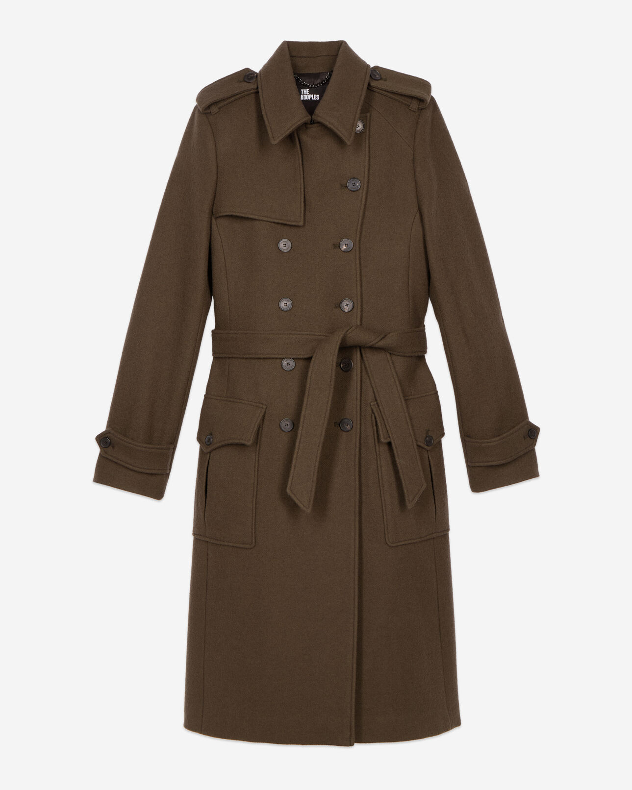 The Kooples FEMME KAKI manteau long en laine style trench kaki